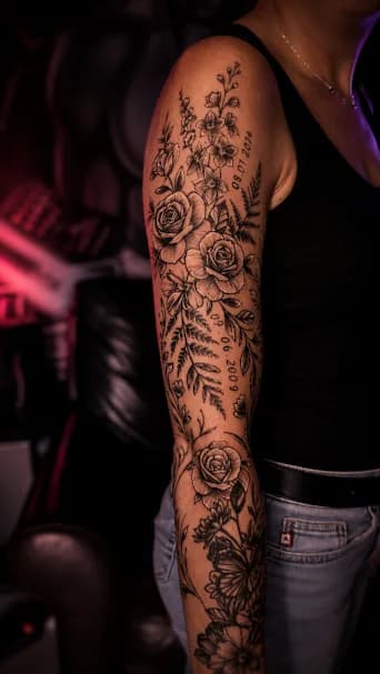 Floral Sleeve — The entire arm entwined with fauna.