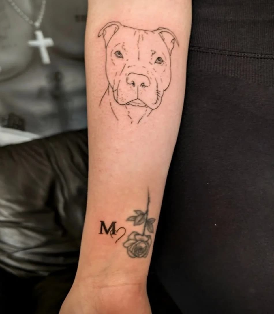 Portret psa — Fine line, przedramię